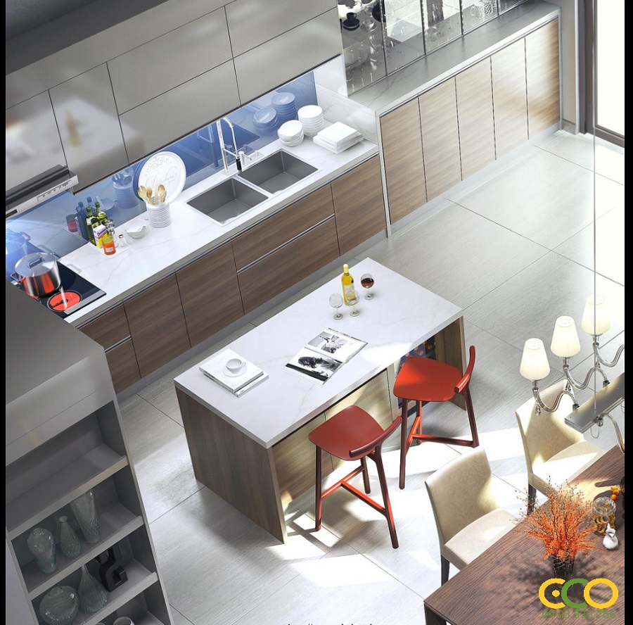 Thiết kế thi công nội thất bếp chung cư rộng đẹp