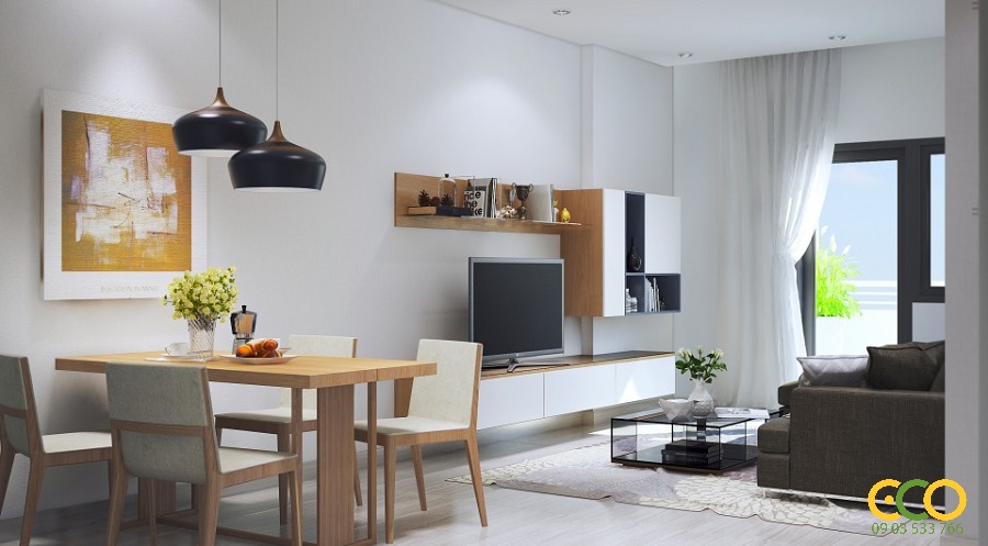 Thiết kế thi công nội thất phòng khách chung cư Nhật Bản hiện đại