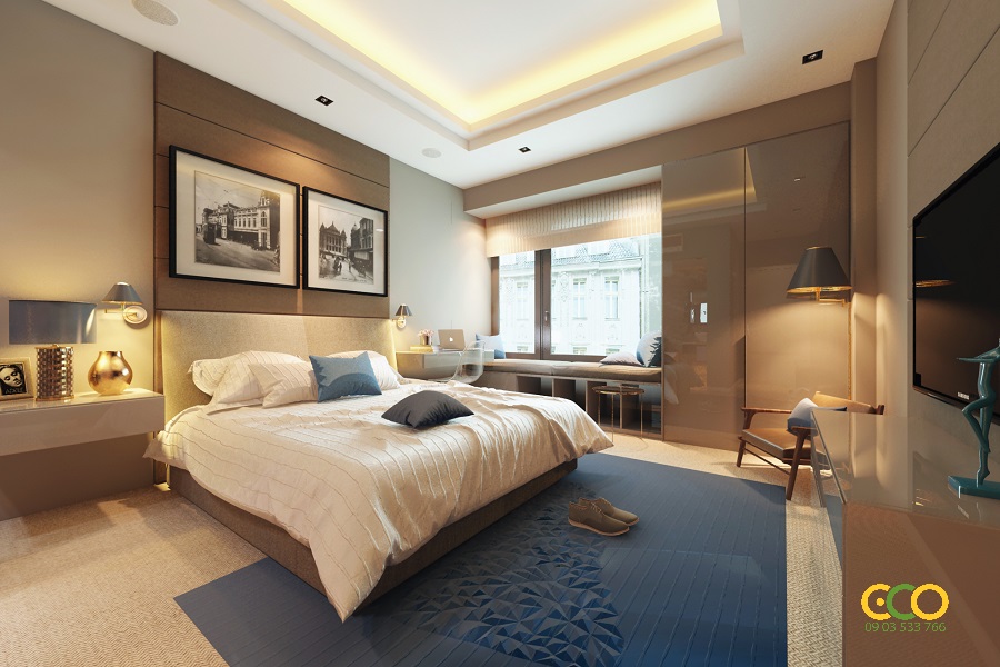 Thiết kế nội thất phòng nghỉ khách sạn rộng rãi 